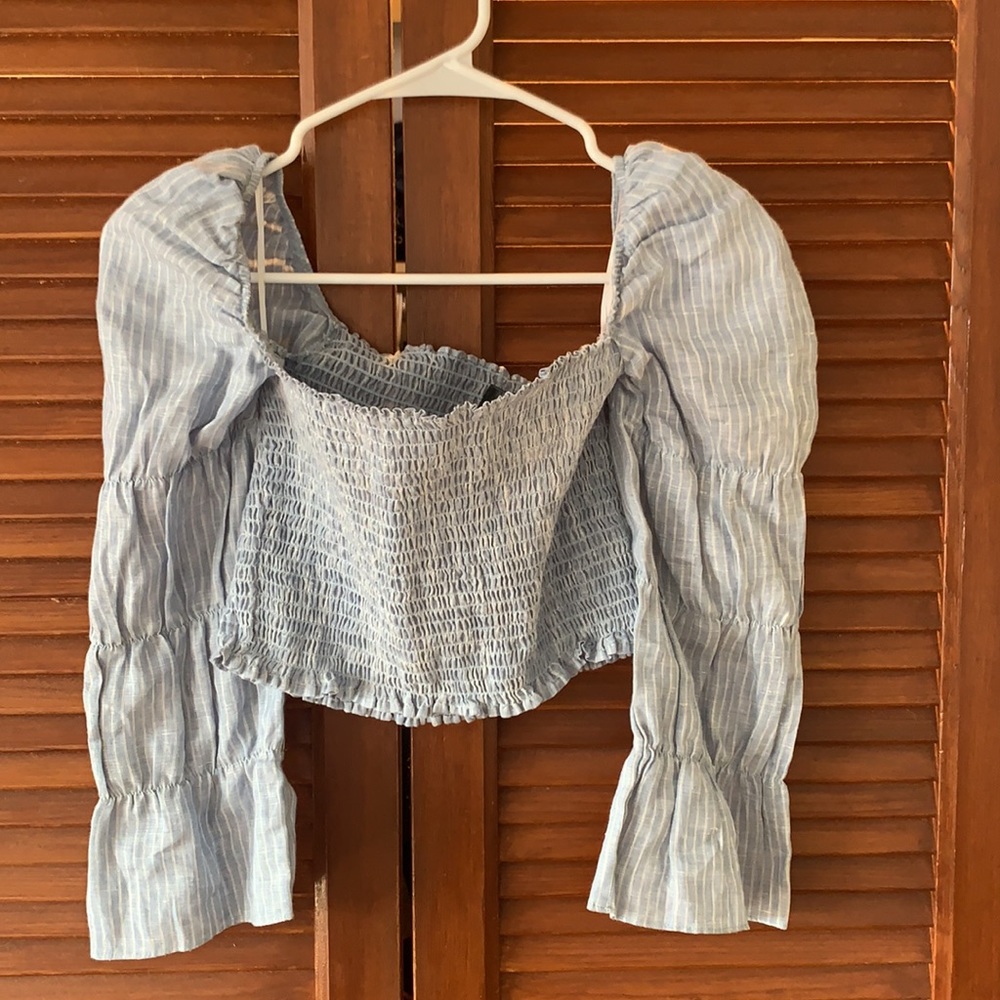 Reformation long sleeve crop top with puff sleeves
